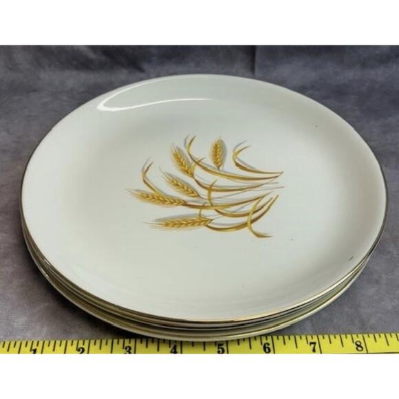 antique 1900s Golden Wheat Made in USA 22k Gold Oven Proof‎ plates ( Pair!! ) - Picture 7 of 7